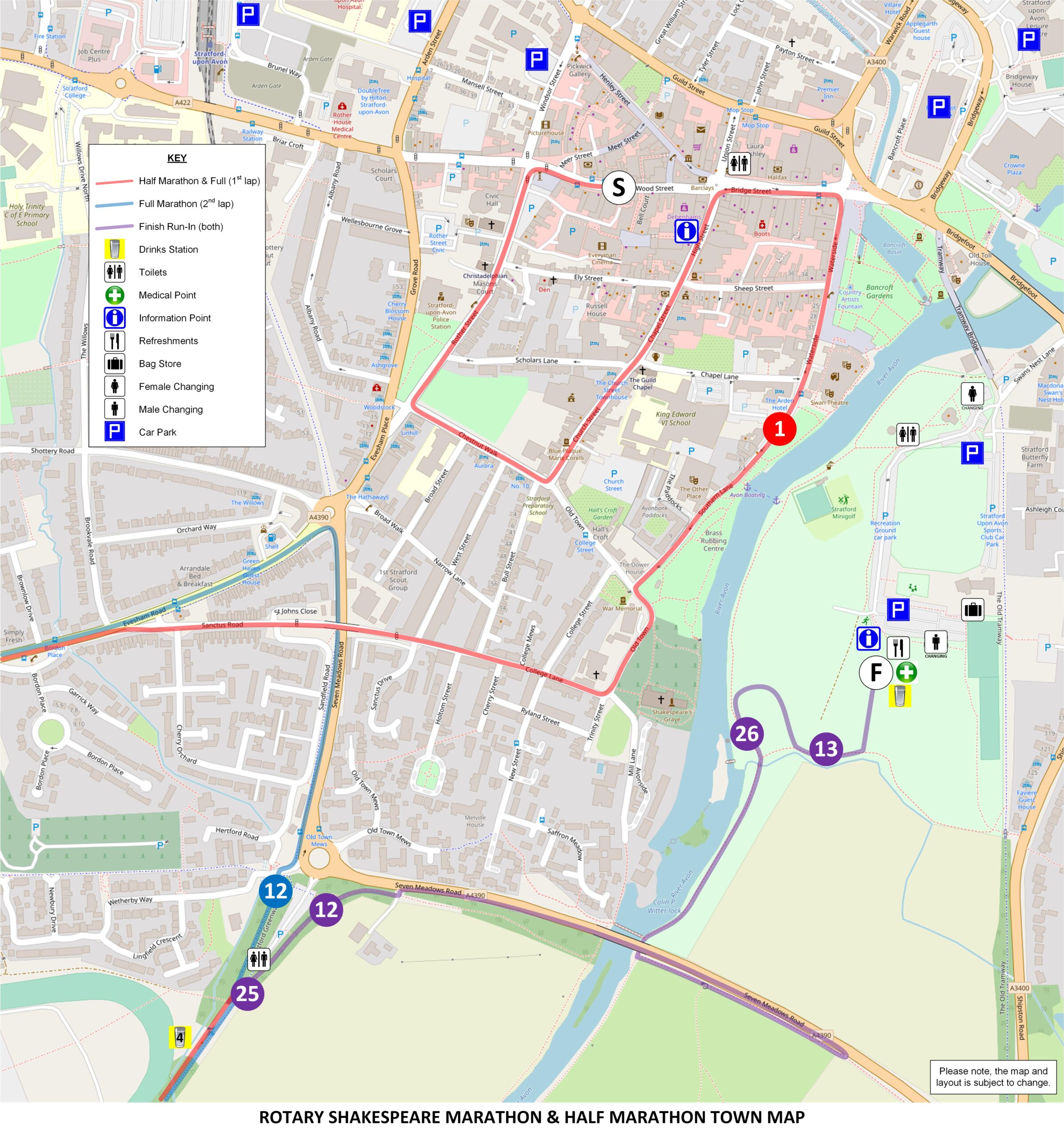 Shakespeare marathon town map stratford-upon-avon